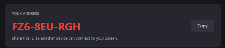 Beam share code card from the desktop app